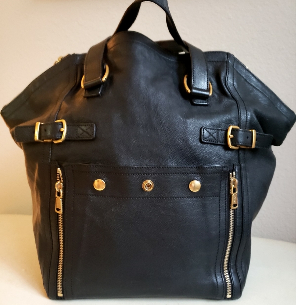 YSL Extra Large Black Leather Downtown Tote Bag